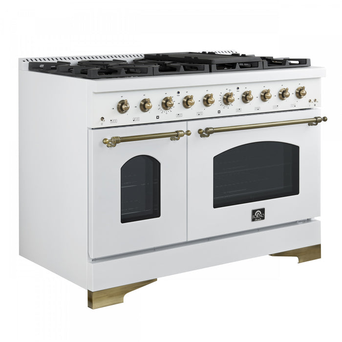 Forno Antico 48\" Gas Range, White, Double Ovens, -FFSGS6219-48WHT