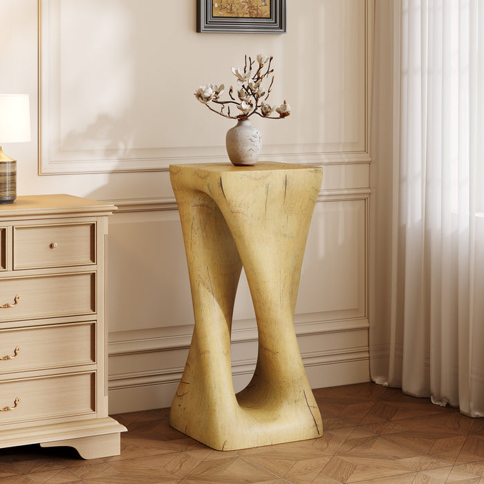 Cade 26.80\" Twisted Square MGO Accent Table, Unique Natural Wood Grain Indoor Side Table, Natural