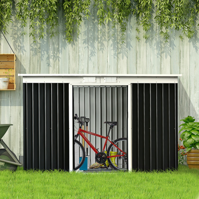 Outsunny 9' X 4' Metal Storage Shed, Garden Tool House With Floor Foundation, Double Sliding Doors, Air Vents For Backyard, Patio, Lawn, Dark Grey
