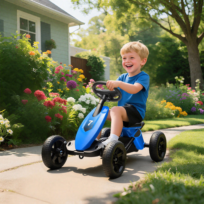 Qaba Pedal Go Kart For Kids, Ride On Toys For Boys Girls With 4 Silent Eva Wheels, Children Outdoor Racer Pedal Car For 2-5 Years, Blue