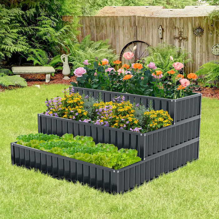 Costway 2 Pcs 3-tier Raised Garden Bed,47\" X 47\" X 24\" Metal Outdoor Elevated Planter Box Black