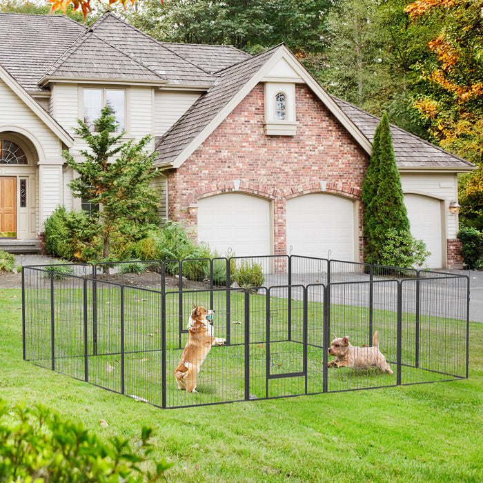 Pawhut Heavy Duty Dog Playpen, 16 Panel 39\" Height Metal Pet Puppy Exercise Pen, Diy Design, Outdoor Indoor, For Small And Medium Dogs, Grey