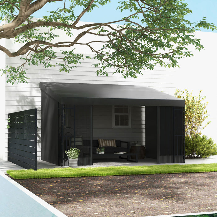 Outsunny 10' X 13' Lean To Outdoor Pergola Canopy With 2 Curtains And 2 Nettings, Wall Mounted Deck Gazebo Outdoor Sun Shade Shelter, Uv Resistant, For Porch, Patio