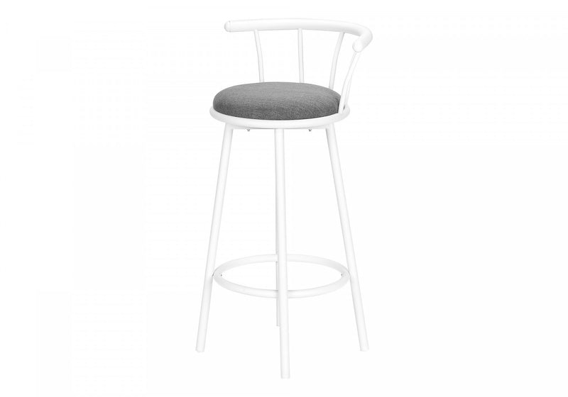 Barstool Set of 2 Swivel Bar-Height White Metal Grey Fabric Contemporary Modern