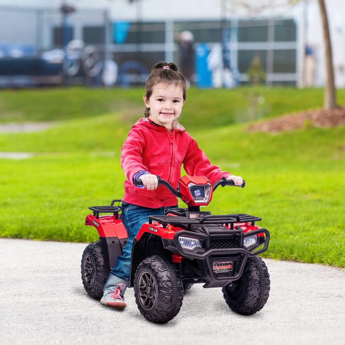 Aosom 12v Kids Atv Quad, 4 Wheeler Battery Powered Ride-On Electric Vehicle With Music Mp3, Headlights, High Low Speed, Treaded Tires, For Boys And Girls Ages 37-60 Months, Red