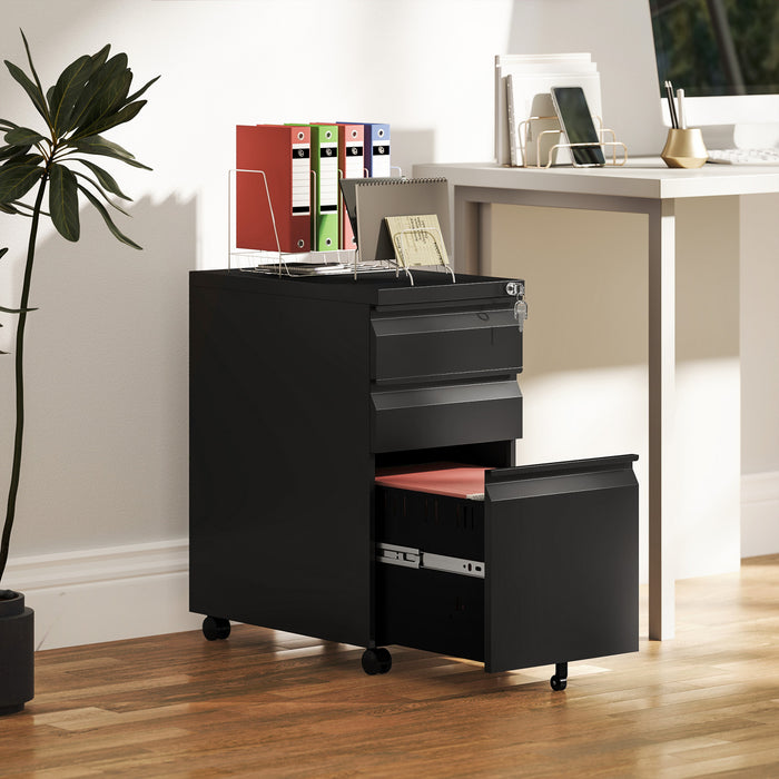 Vinsett 3 Drawer File Cabinet Steel Filing Cabinet A4 Legal Letter Black
