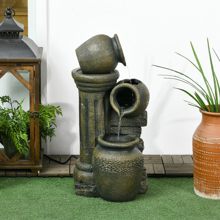 Outsunny 3-tier Outdoor Water Fountain With Adjustable Flow, Wine Jar Look