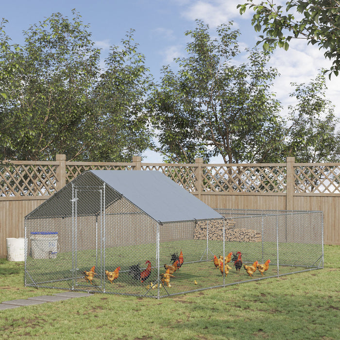 Pawhut Large Metal Chicken Coop, Hen Run House With Anti-ultraviolet Cover, Walk-in Poultry Cage For Ducks, Rabbits, Outdoor Backyard Farm, 19.7' X 9.8' X 6.4'