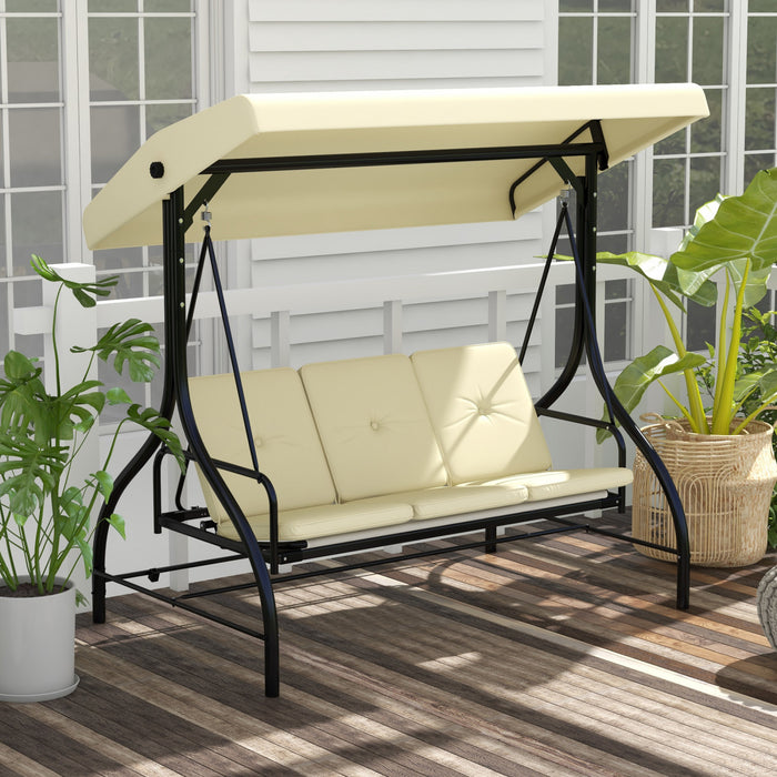Outsunny 3 Seater Patio Swing Chair With Canopy Convertible Porch Swing Bed