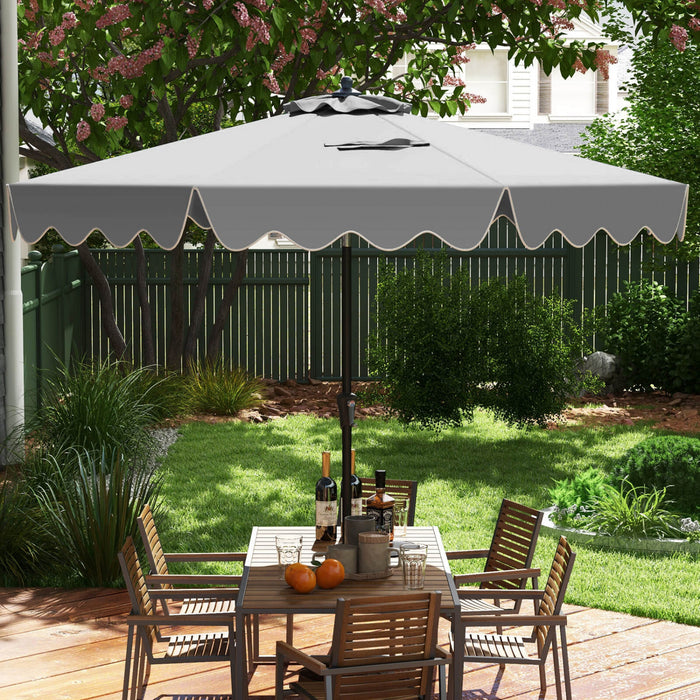 Costway 9 FT Patio Umbrella 2-Tier Market Table Umbrella with Sun-Protective Canopy Gray