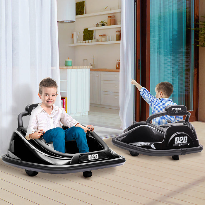 Aosom 12v Kids Bumper Car, 360° Rotation Electric Powered Ride-On Car, Twins Motor Battery Powered Toy, W/ Parent Remote Control, Safety Belt, Colorful Led Lights, For Boys And Girls, Black