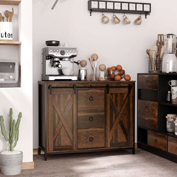 HOMCOM Industrial Buffet Cabinet Kitchen Sideboard with Sliding Barn Doors