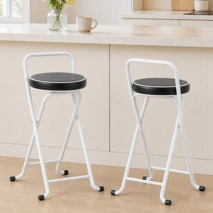 HOMCOM Folding Stools Set of 2, Foldable Bar Stools with PU Seat, Black