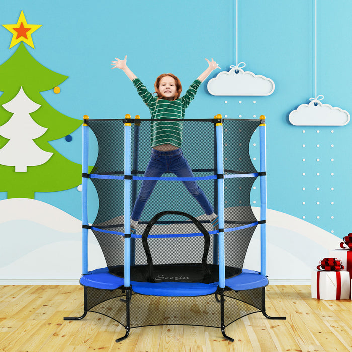 Soozier Trampoline For Kids, 5ft Kids Trampoline With Safety Enclosure Net, Heavy-duty Steel Frame, Outdoor Indoor Trampoline For 3-10 Years, Blue