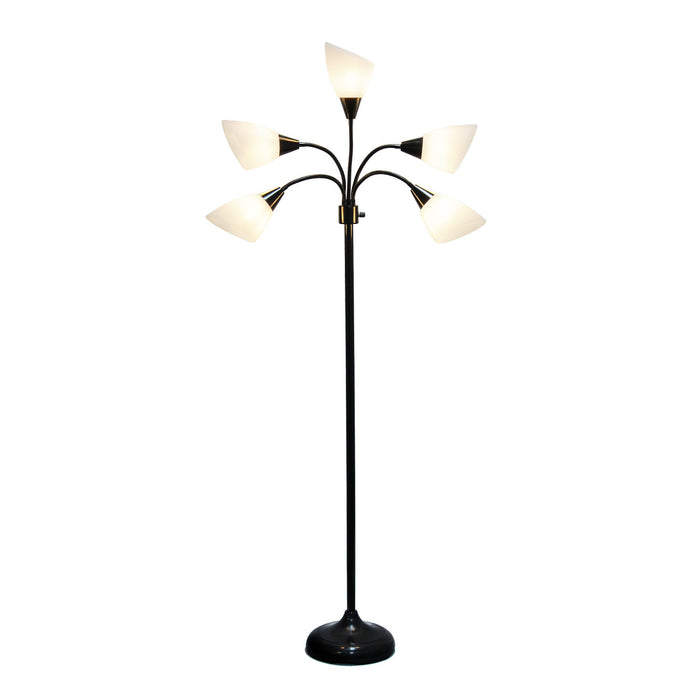 Skye 5 Light Adjustable Gooseneck Floor Lamp, Black & White, 67\"H