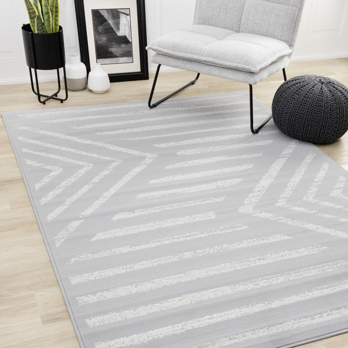 Forte Grey White Modern Striped Area Rug - 7'9\" x 10'6\"