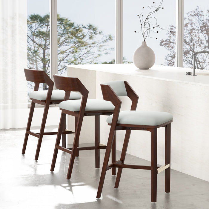 Patricia Modern Wood Upholstered Barstool in White Glacier - Set of 3