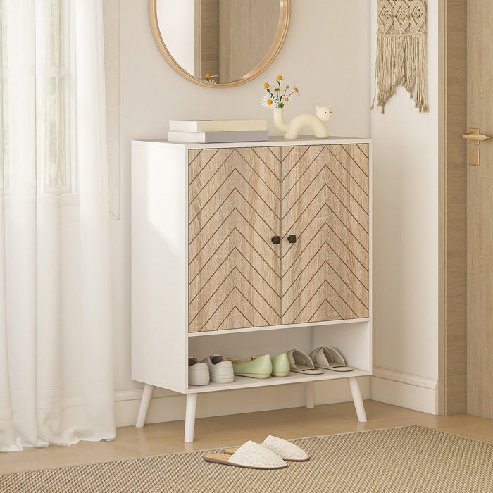 HOMCOM Shoe Storage Cabinet, 5-Tier Shoe Cabinet with Doors, Natural Tone