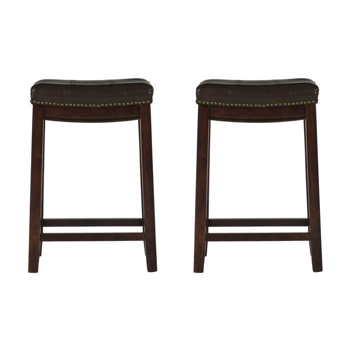 Claridge Faux Leather Brown Backless Counter-Height Stool - Set of 2
