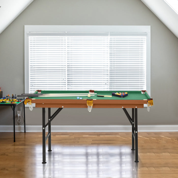 Soozier 54.3\"l Portable Mini Billiard Table Free Standing Foldable With All Accessories Home Pool Game Table Includes Cues, Ball, Chalk, Rack, For Kids