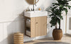 Camille Floating Bathroom Vanity with Ceramic Sink and Left Side Storage, Natural | Camille Meuble de salle de bain flottant avec vasque en ceramique et rangement cote gauche, Naturel
