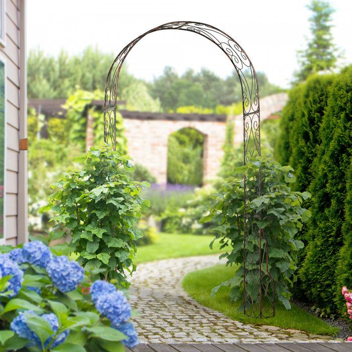 Outsunny 7.5ft Garden Metal Arch Outdoor Walkway Arbor For Decorative Climbing Vine Plants Patio Lawn Courtyard Party Ceremony Decoration Accessories Black
