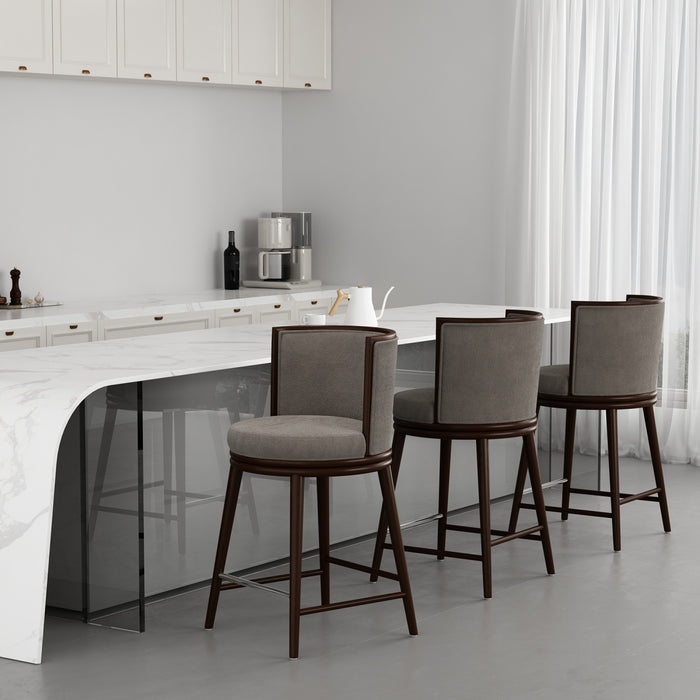 Evalyn Modern Wood Upholstered Counter Stool in Dove - Set of 3