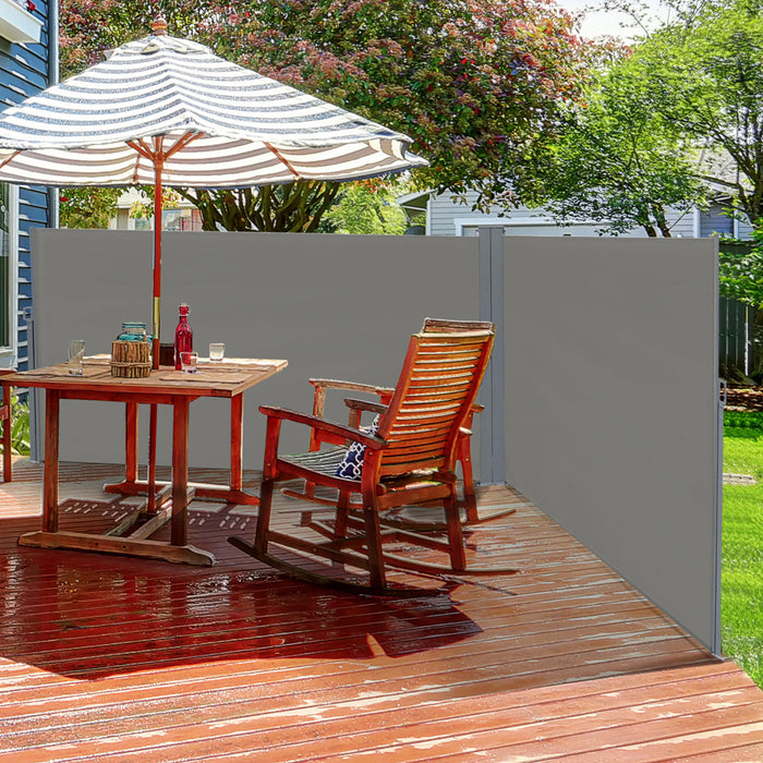 Outsunny Patio Retractable Double Side Awning, Folding Privacy Screen Fence, Privacy Wall Corner Divider, Garden Outdoor Sun Shade Wind Screen, Indoor Room Divider, Grey