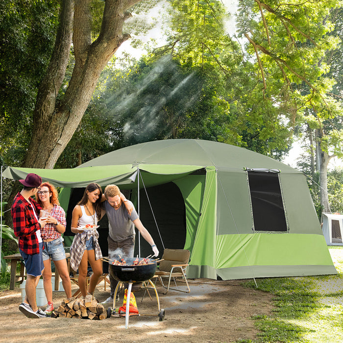 Outsunny 4-8 Person Camping Tent, 2-room Dome Tent With Porch, Green