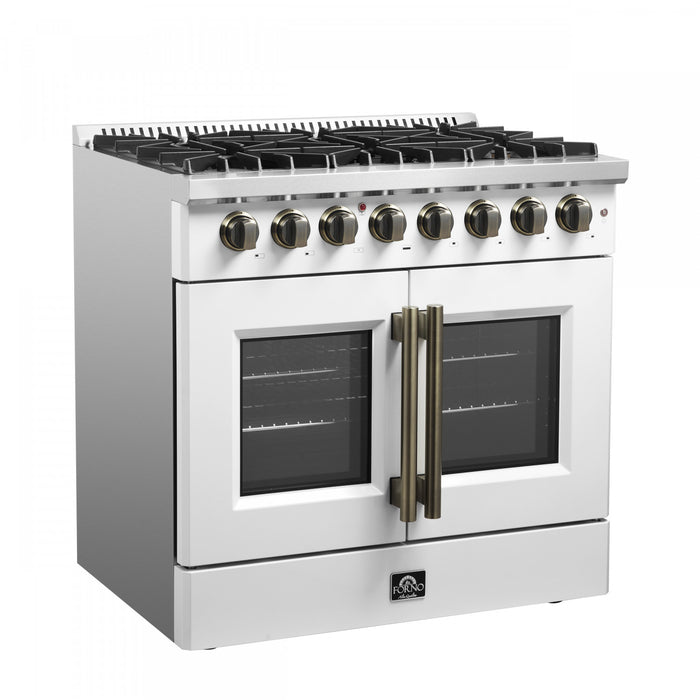 Forno Galiano 36\" French Door Dual Fuel Range, White, 5.36 cu. ft. - FFSGS6356-36WHT