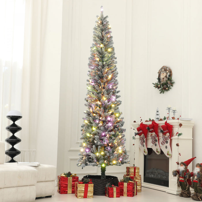 HOMCOM 9ft Pencil Artificial Christmas Tree w/ Remote, Flocked Xmas Tree