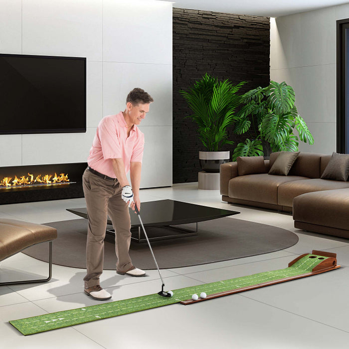 Costway Putting Green Practice Golf Putting Mat With Auto Ball Return And 2 Hole Sizes