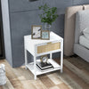 HOMCOM Boho Bedside Table with Drawer, Open Shelf and Rattan Element