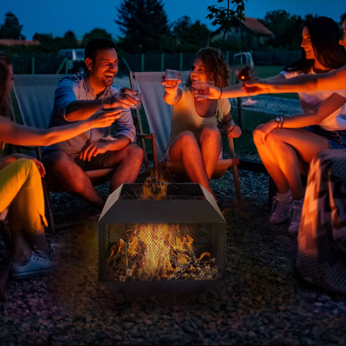 Outsunny 17\" Outdoor Fire Pit with Fire Poker, Wood Burning Firepits, Black