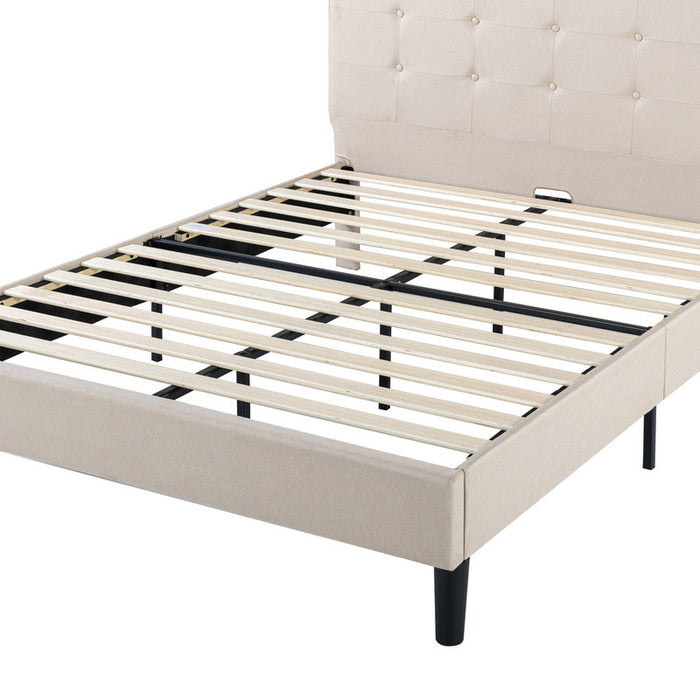 Ibidun Upholstered Platform Bed with Headboard in Beige - Queen Size