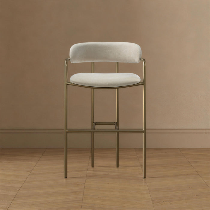 Serene Mid-Century Modern Metal Upholstered Counter Stool in Alabaster