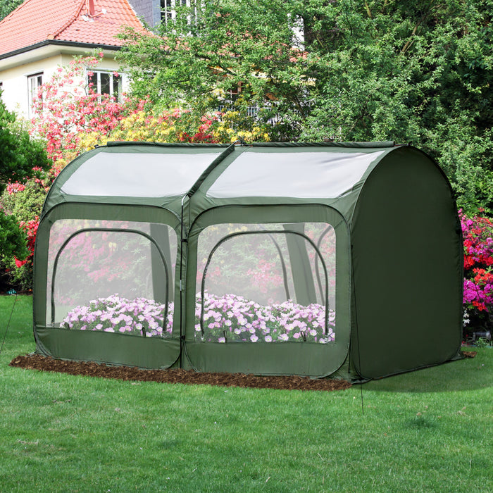Outsunny 8' X 4' X 4' Portable Pop Up Mini Greenhouse With 5 Zippered Doors & Portable Zipper Bag For Plants Outdoor, Pvc Cover