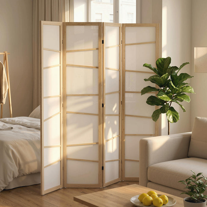 HOMCOM Folding Room Divider, 4 Panel Privacy Screen, Natural Wood