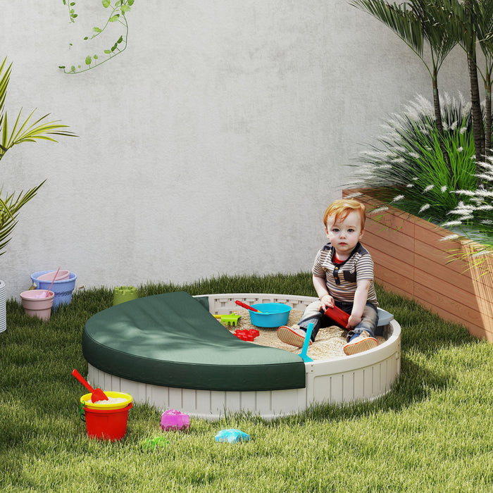 Outsunny Kids Sandbox With Cover, Sandbox Outdoor With Corner Seat, Easy Assembly, Play Sand Station For Backyard, Garden, 48.4\" X 48.4\" X 8.9\", Cream White