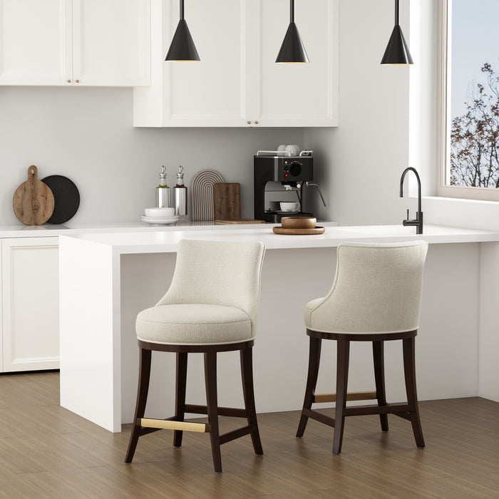 Lucia Modern Chenille Wood Counter Stool in Natural - Set of 2