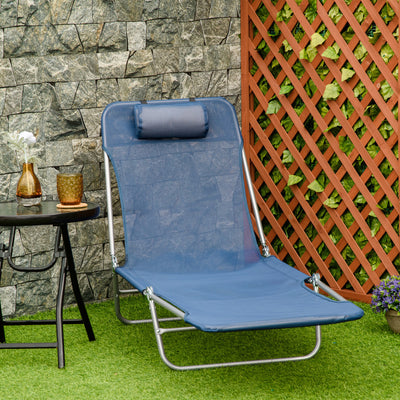 Outsunny Outdoor Lounge Chair, Folding Adjustable Reclining Chair Dark Blue