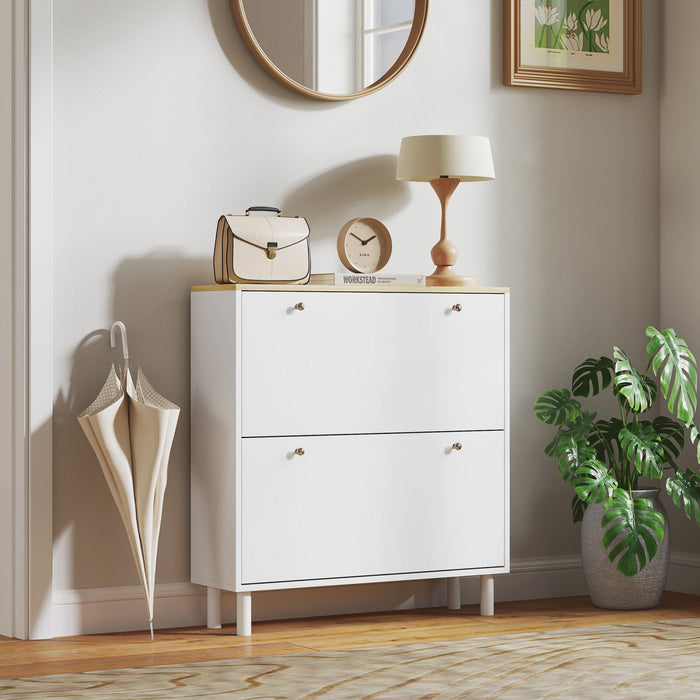 HOMCOM Narrow Shoe Storage Cabinet with Adjustable Shelves, White