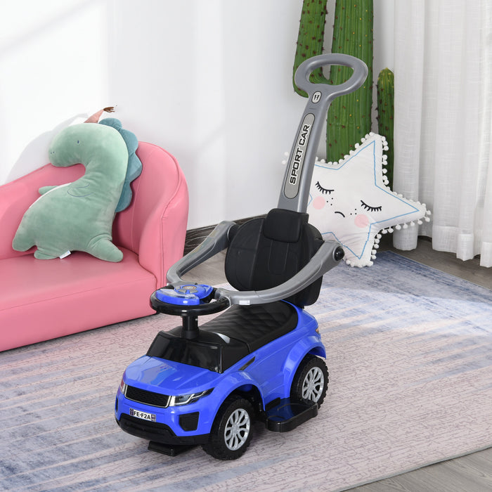 Aosom 3 In 1 Kid Ride On Push Car Stroller Sliding Walking Car With Horn Music Light Function Secure Bar Ride On Toy For Boy Girl Toddlers 1-3 Years Old Blue