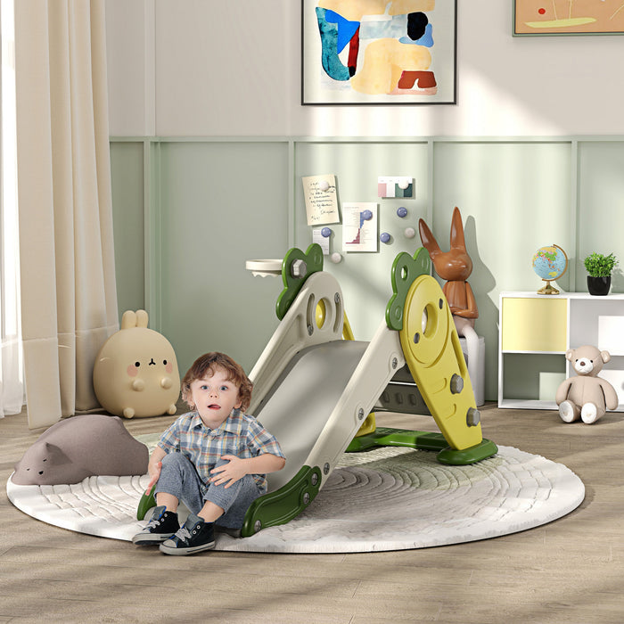 Qaba Toddler Slide, 3 In 1 Kids Slide With Basketball Hoop, Climber, Radish-themed Foldable Indoor Slide For 1-3 Years Old, Yellow