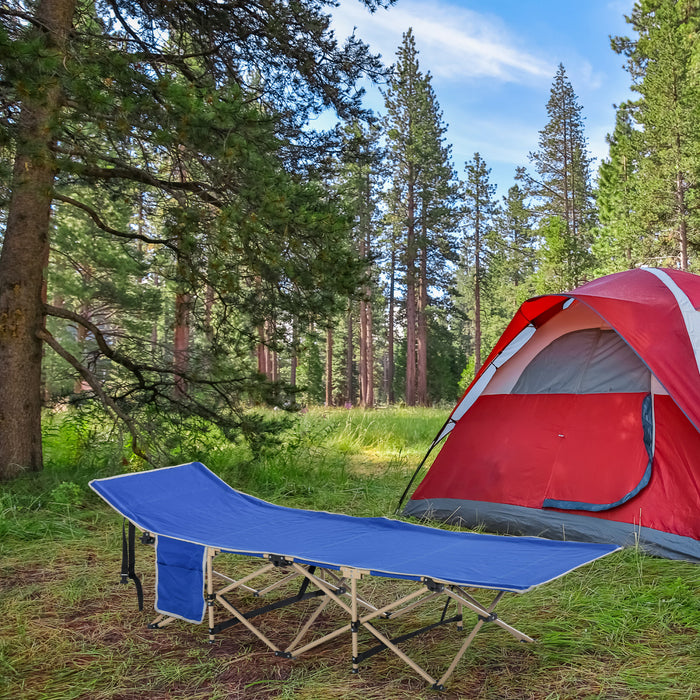 Outsunny Folding Camping Cot, Portable Sleeping Bed For Travel, Navy Blue