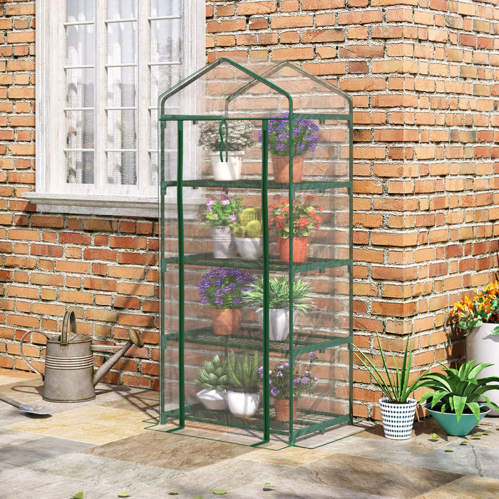 Outsunny 28\" X 20\" X 63\" Portable Greenhouse With 4 Tier Shelves Outdoor Hot House Plant Flower Greenhouse, Steel Frame, Pvc Cover, Transparent