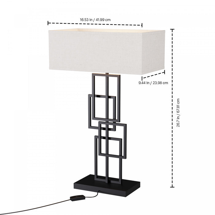 27\" Black Geometric Chic Table Lamp with Square Shade