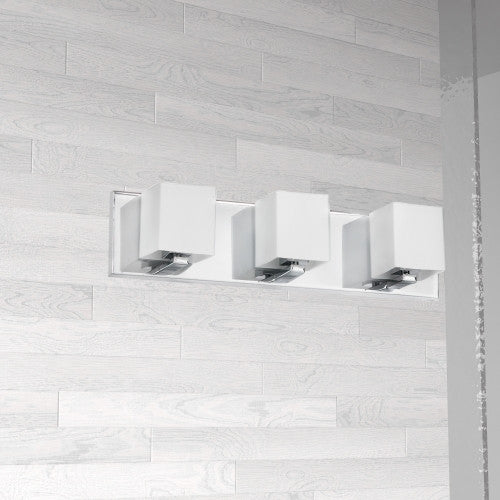 Dainolite Verona 3 Light Vanity Light Polished Chrome Finish White Glass Shade Lamp