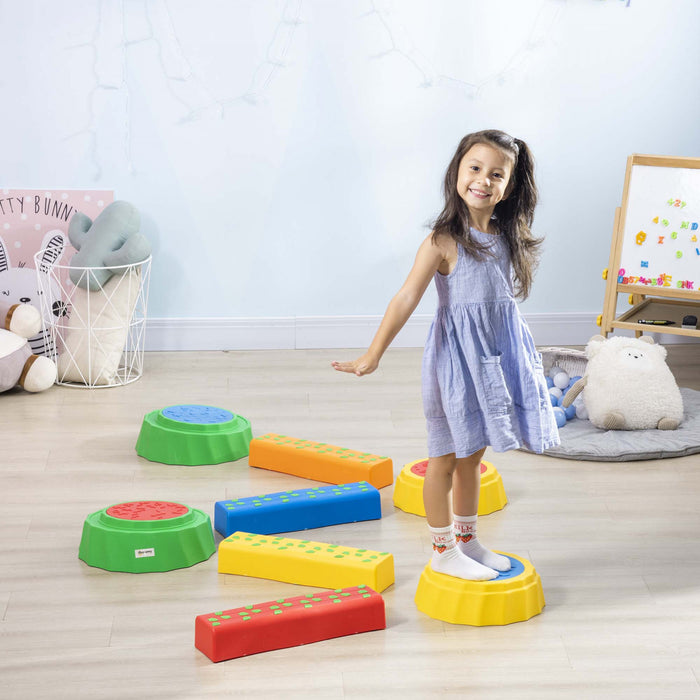 Outsunny 8pcs Kids Balance Beam, Balance Bridge With Non-slip Surface & Bottom, Stackable Stepping Stones For Toddler, Balance Strength Coordination Training, Multicoloured