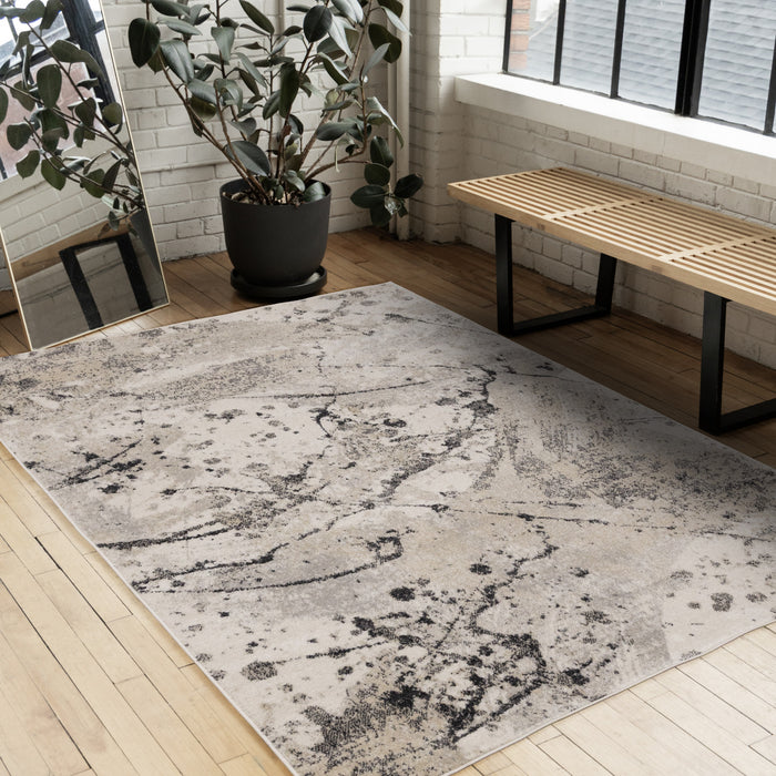 Sophie Grey Beige Black White Paint Splatter Design Rug, 5'3\" x 7'7\" Indoor Area Rug